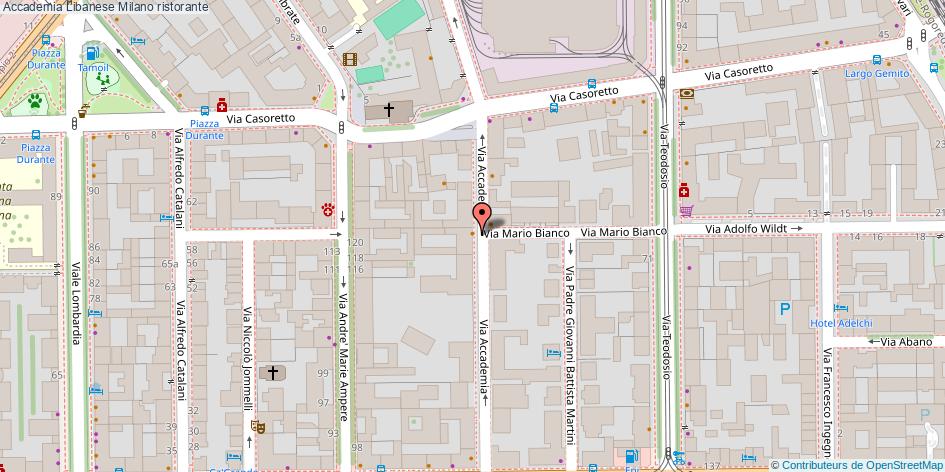Mappa Accademia Libanese ristorante Milano
