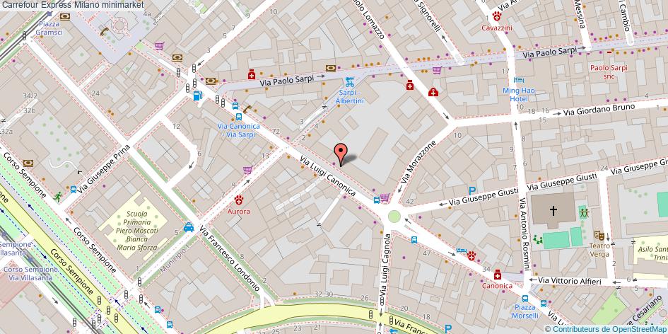 Mappa Carrefour Express minimarket Milano