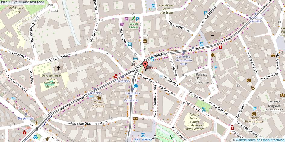 Mappa Five Guys fast food Milano