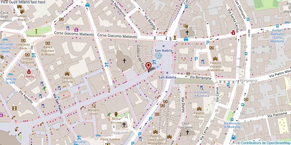 Mappa Five Guys fast food Milano
