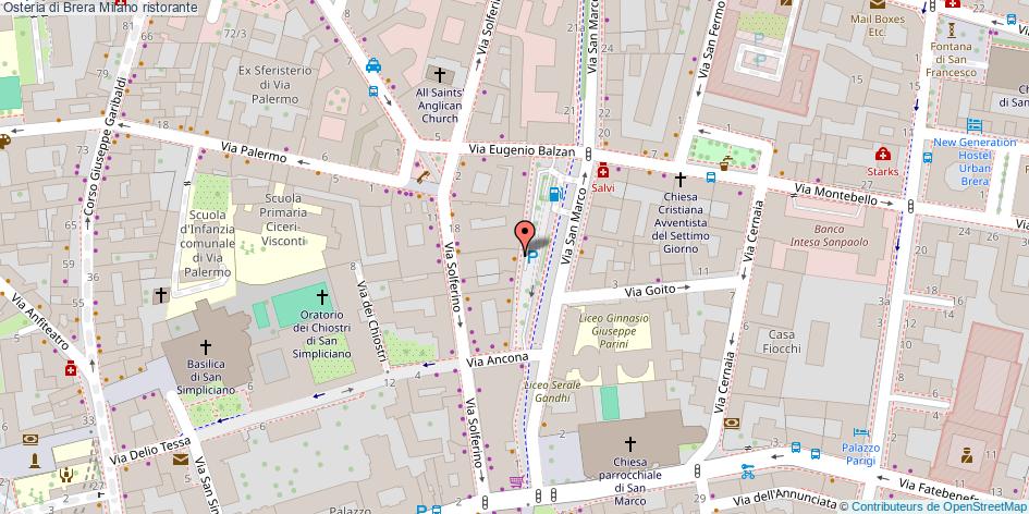 Mappa Osteria di Brera ristorante Milano