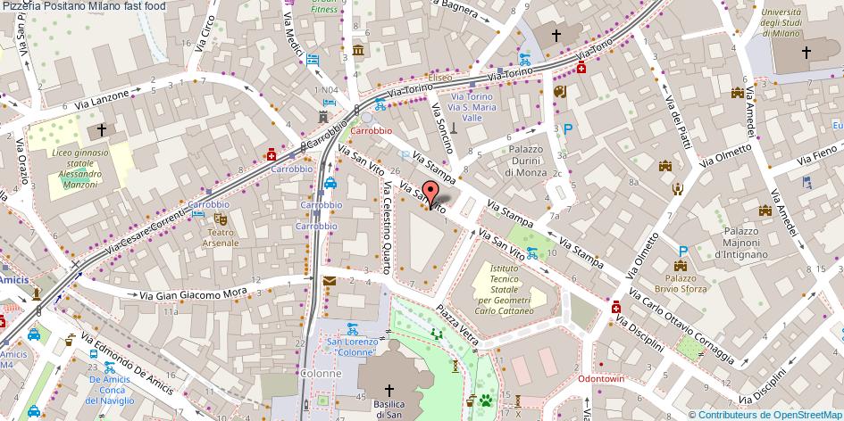 Mappa Pizzeria Positano fast food Milano