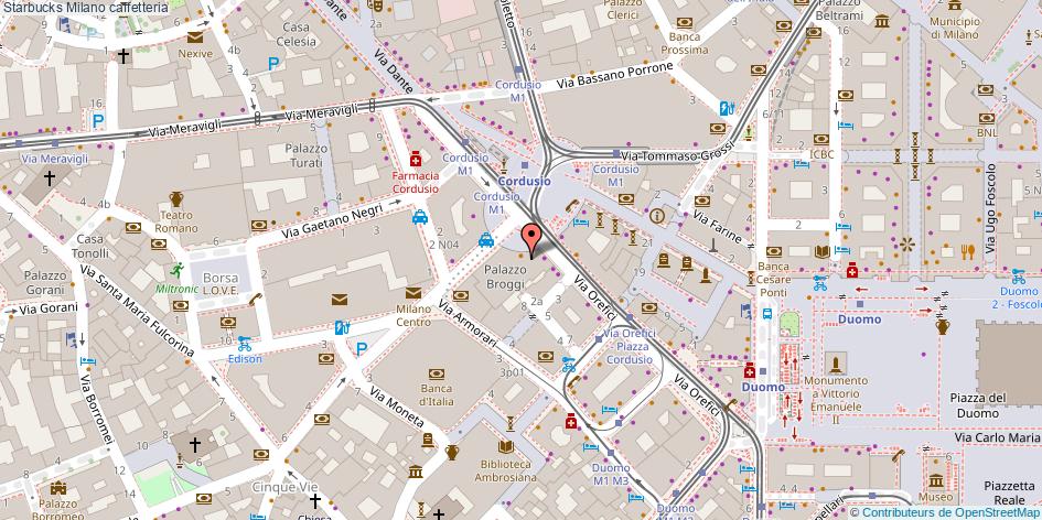 Mappa Starbucks caffetteria Milano