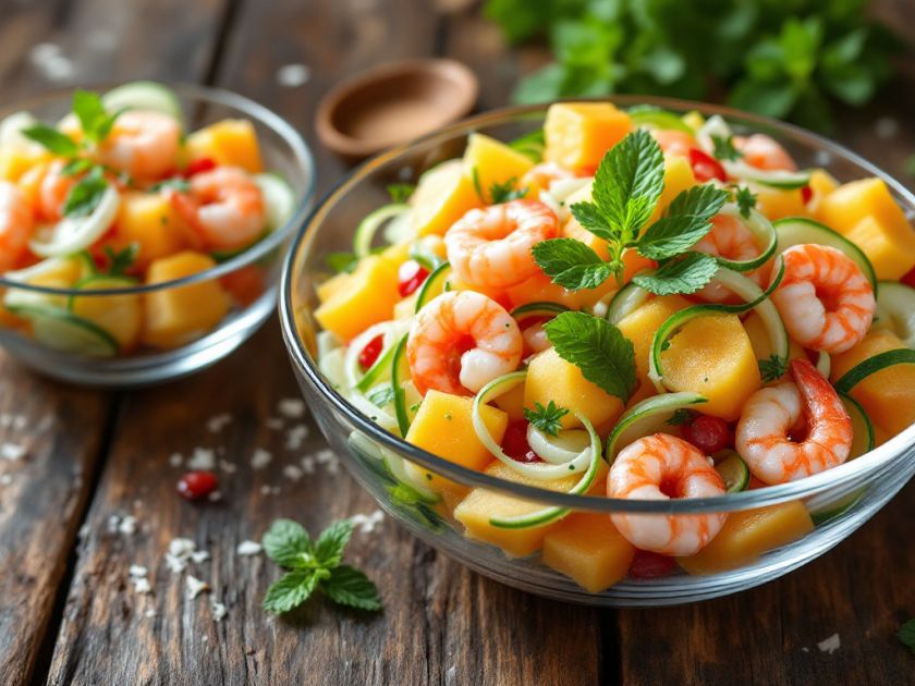 Insalata di Melone, Cetriolo e Gamberetti Freschi