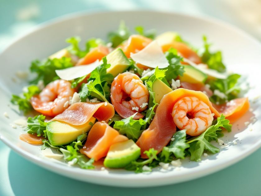 Insalata Terra e Mare con Gamberetti e Salmone Affumicato