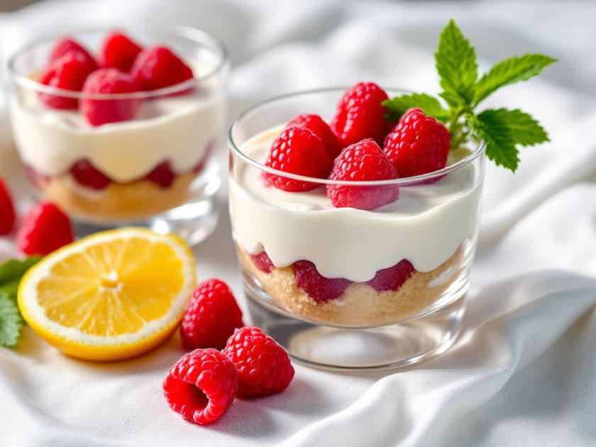Mousse Al Limone E Lamponi Su Pasta Frolla