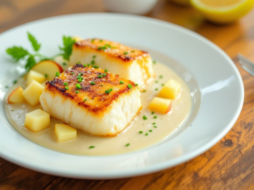 Pavé Di Merluzzo Con Salsa Di Capesante E Mela
