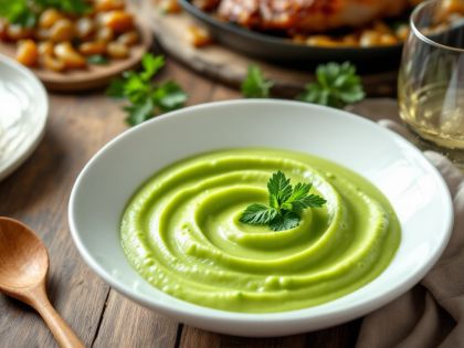Purea cremosa di piselli con burro e scalogni
