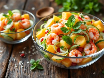 Insalata di Melone, Cetriolo e Gamberetti Freschi