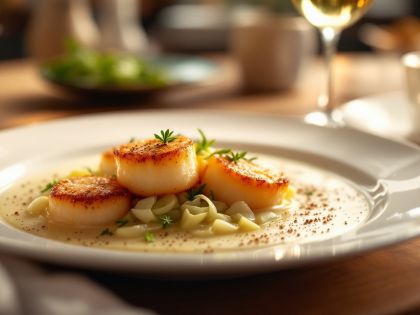 Ricetta di Capesante alla fonduta di indivia e porri