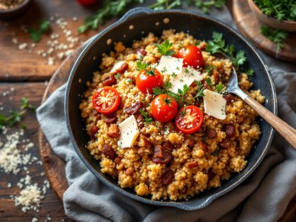 Bulgur Saltato con Pancetta e Cipolle Caramellate
