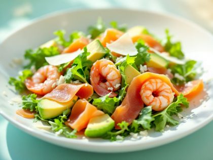 Insalata Terra e Mare con Gamberetti e Salmone Affumicato